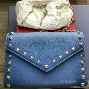 Valentino Garavani Navy Wallet  Crossbody With Detachable Chain Small Flaw NEW